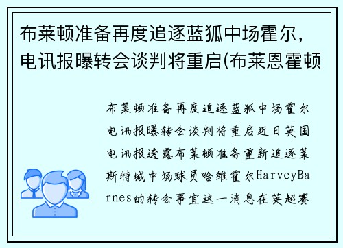 布莱顿准备再度追逐蓝狐中场霍尔，电讯报曝转会谈判将重启(布莱恩霍顿)